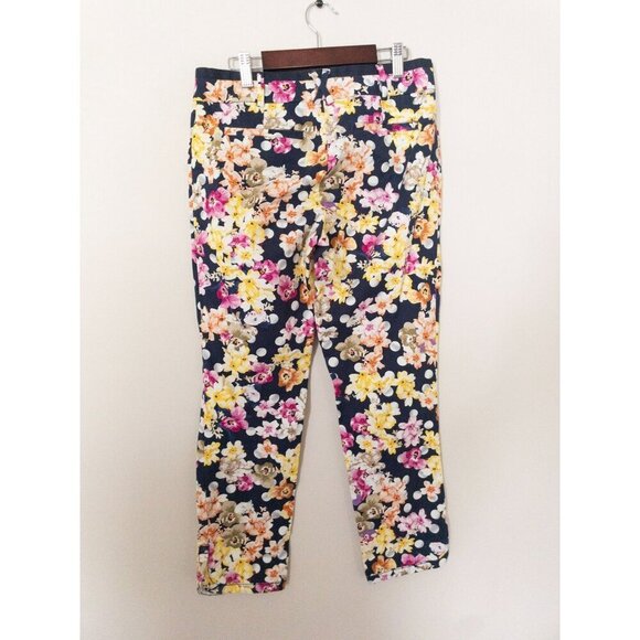 Anthropologie Cartonnier Floral Patterned Navy Pants Sz 4 S - Picture 2 of 8